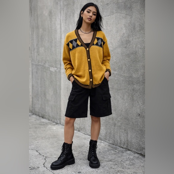 i Like Pure Mode Sweaters - i Like Mode Pure Abstract Cardigan, size medium.